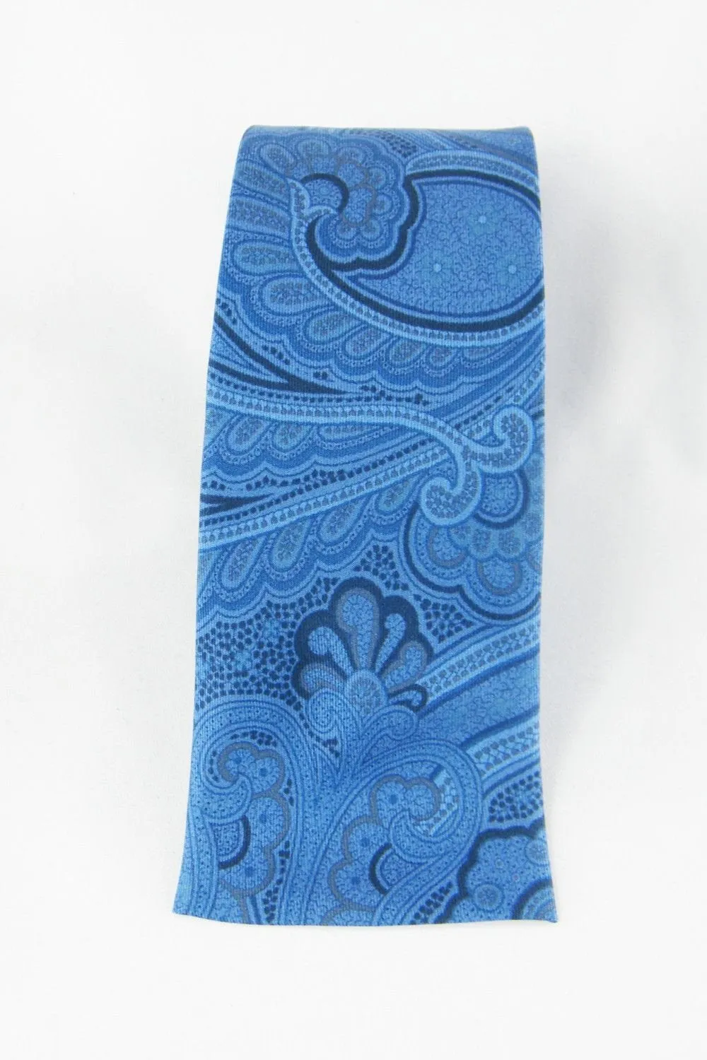 RAKE 100% Silk Blue Paisley Print Square Bottom Modern Tie (59")