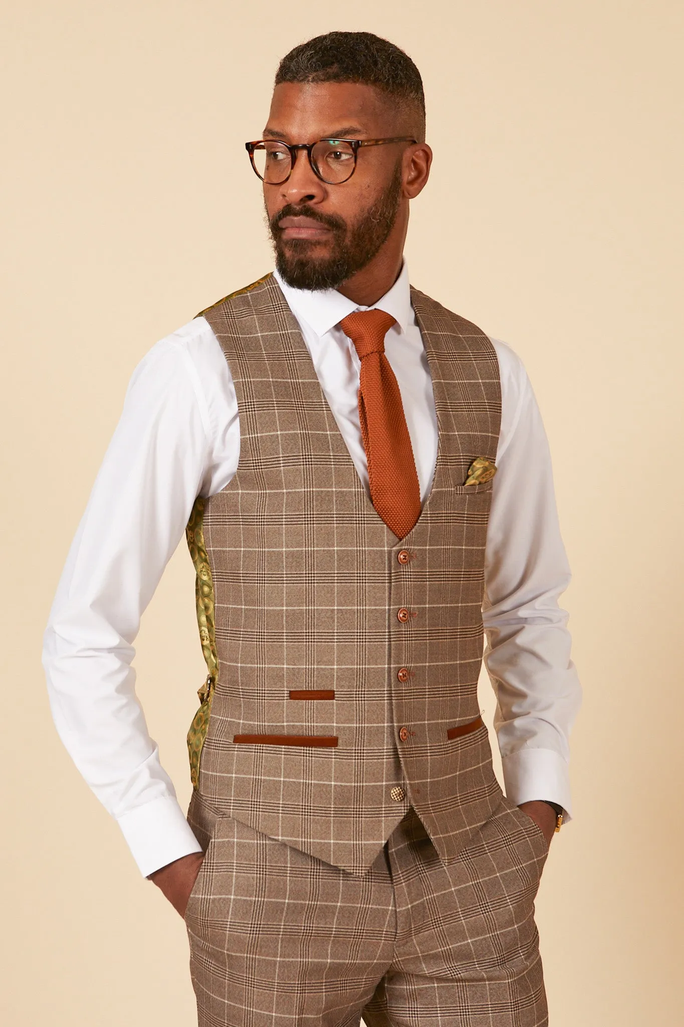 RAY - Tan Check Waistcoat