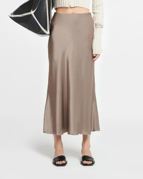 Razi - Slip Satin Midi Skirt - Clay