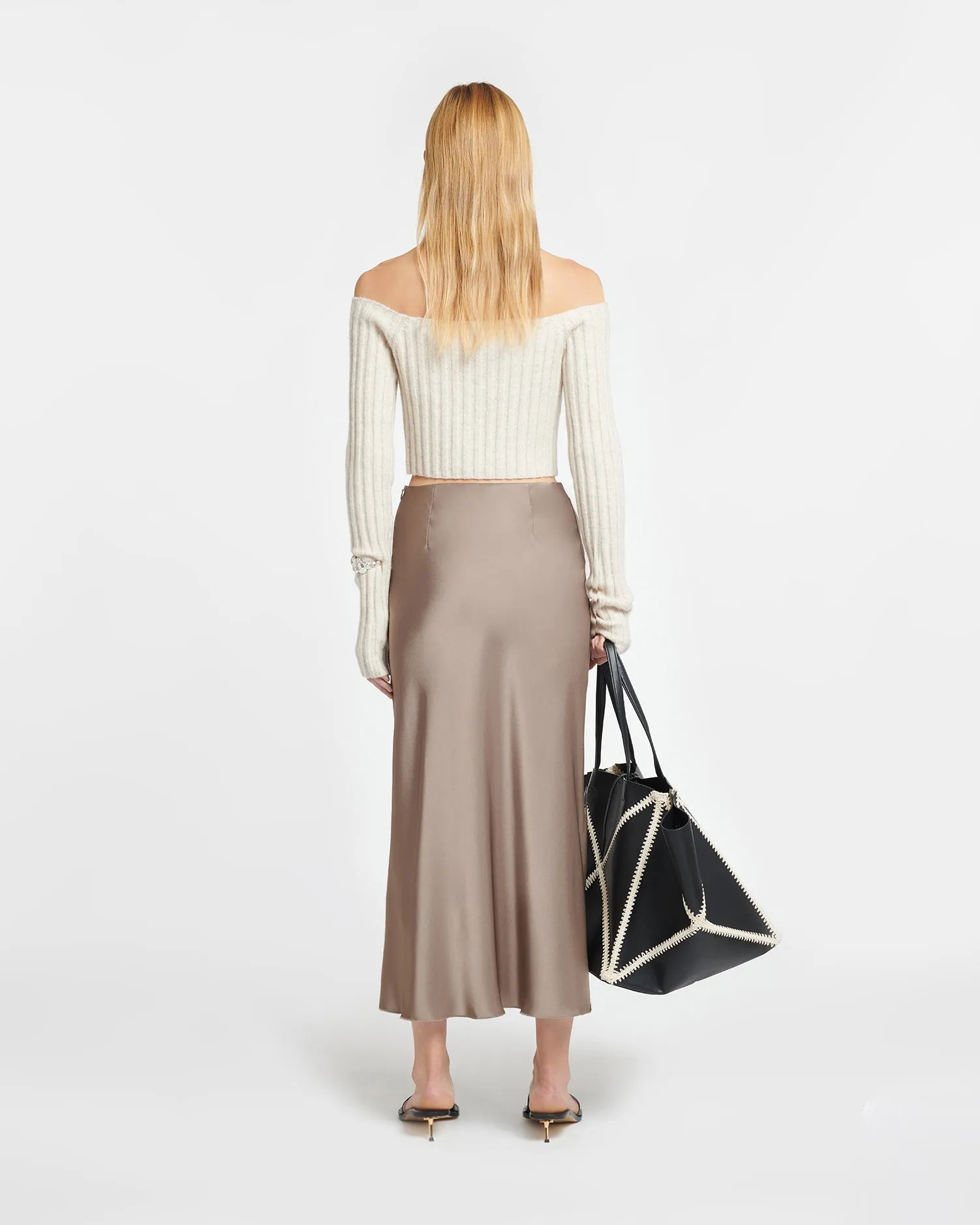 Razi - Slip Satin Midi Skirt - Clay