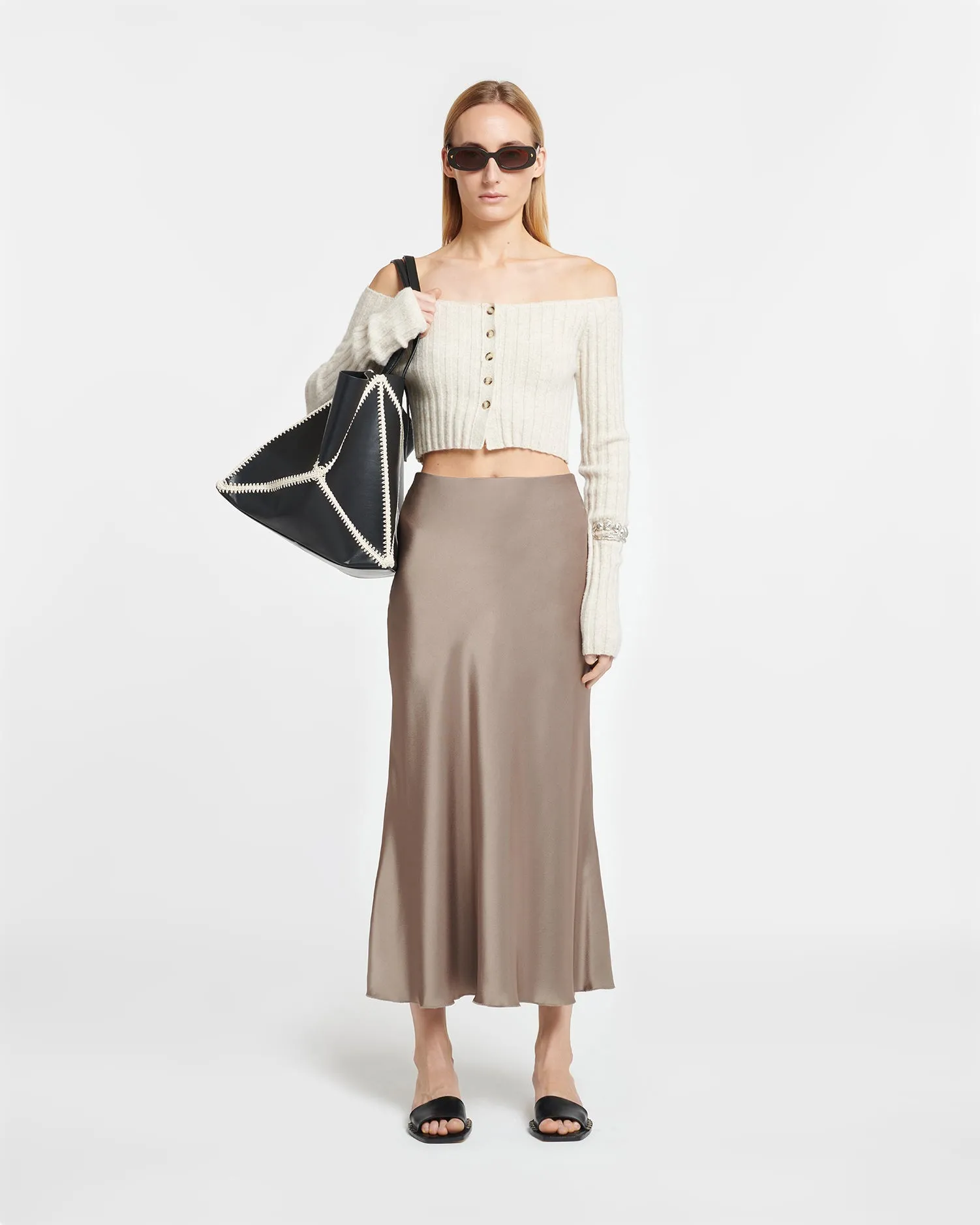 Razi - Slip Satin Midi Skirt - Clay