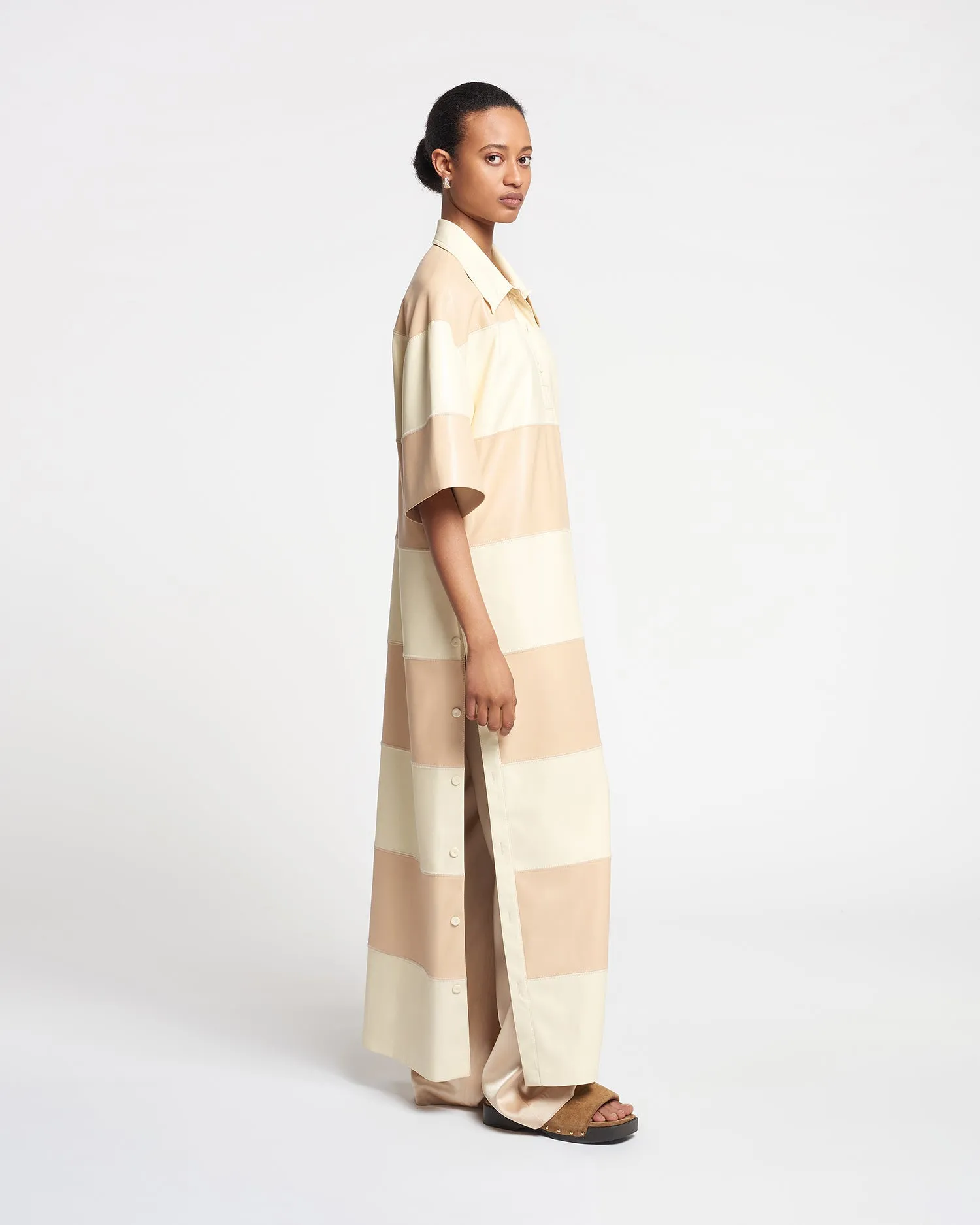 Robbie - Alt-Leather Maxi Dress - Eggshell/Vanilla