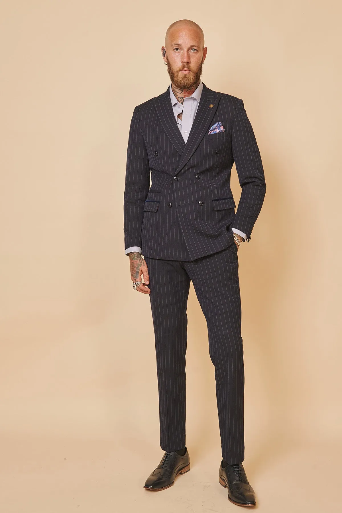 ROCCO - Navy Pinstripe Double Breasted Two Piece Suit