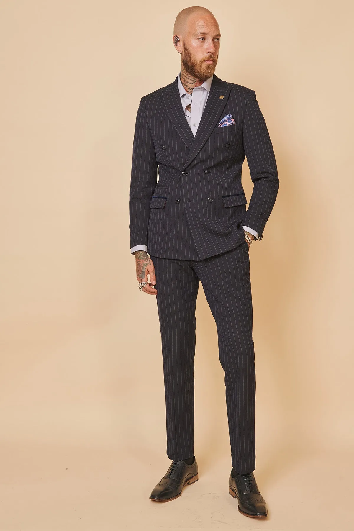 ROCCO - Navy Pinstripe Double Breasted Two Piece Suit