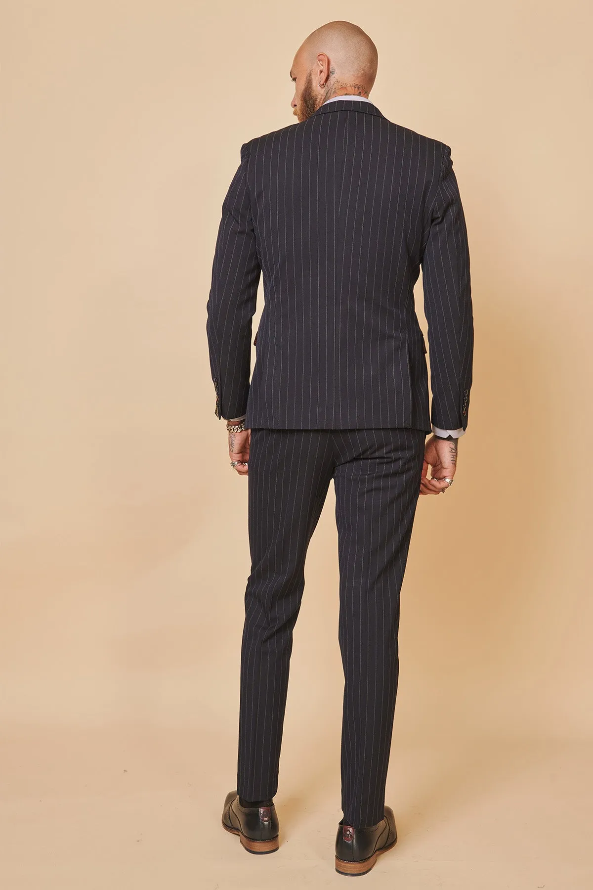 ROCCO - Navy Pinstripe Double Breasted Two Piece Suit