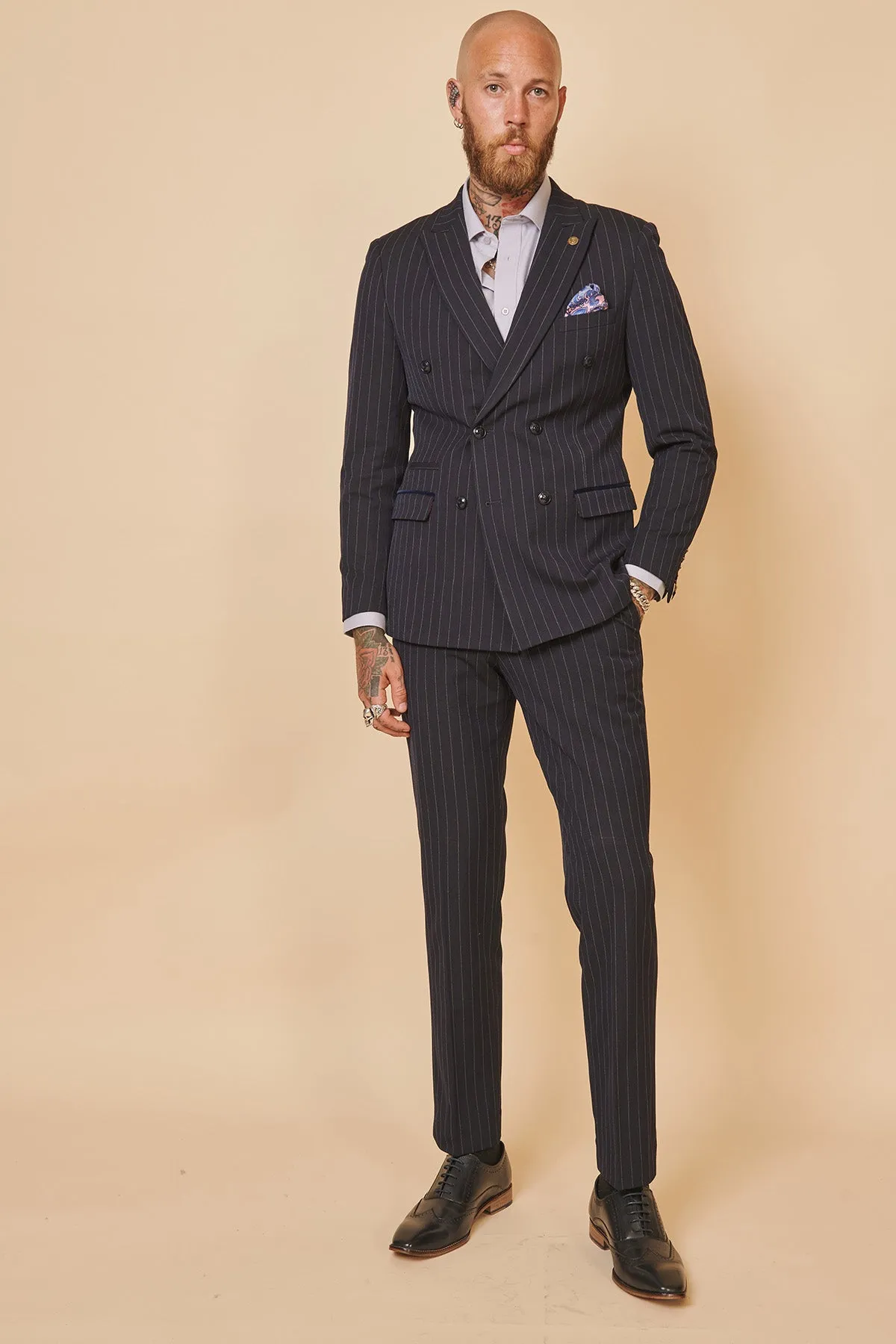 ROCCO - Navy Pinstripe Double Breasted Two Piece Suit