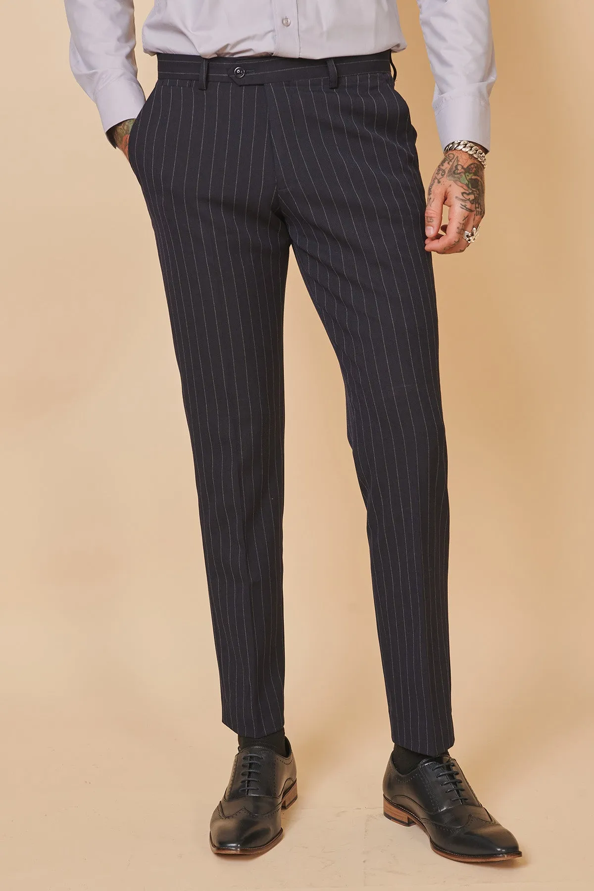 ROCCO - Navy Pinstripe Double Breasted Two Piece Suit