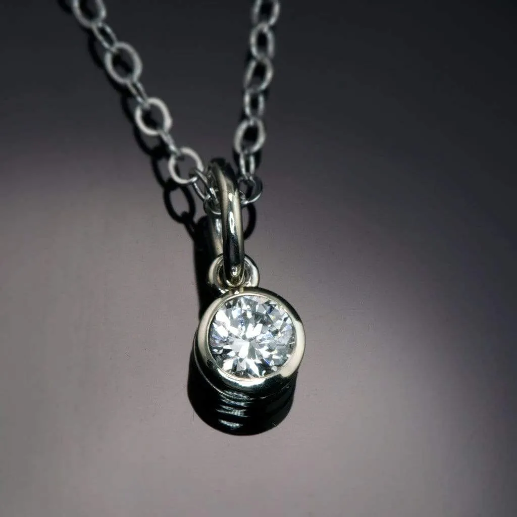 Round Diamond Gold Bezel Pendant Necklace