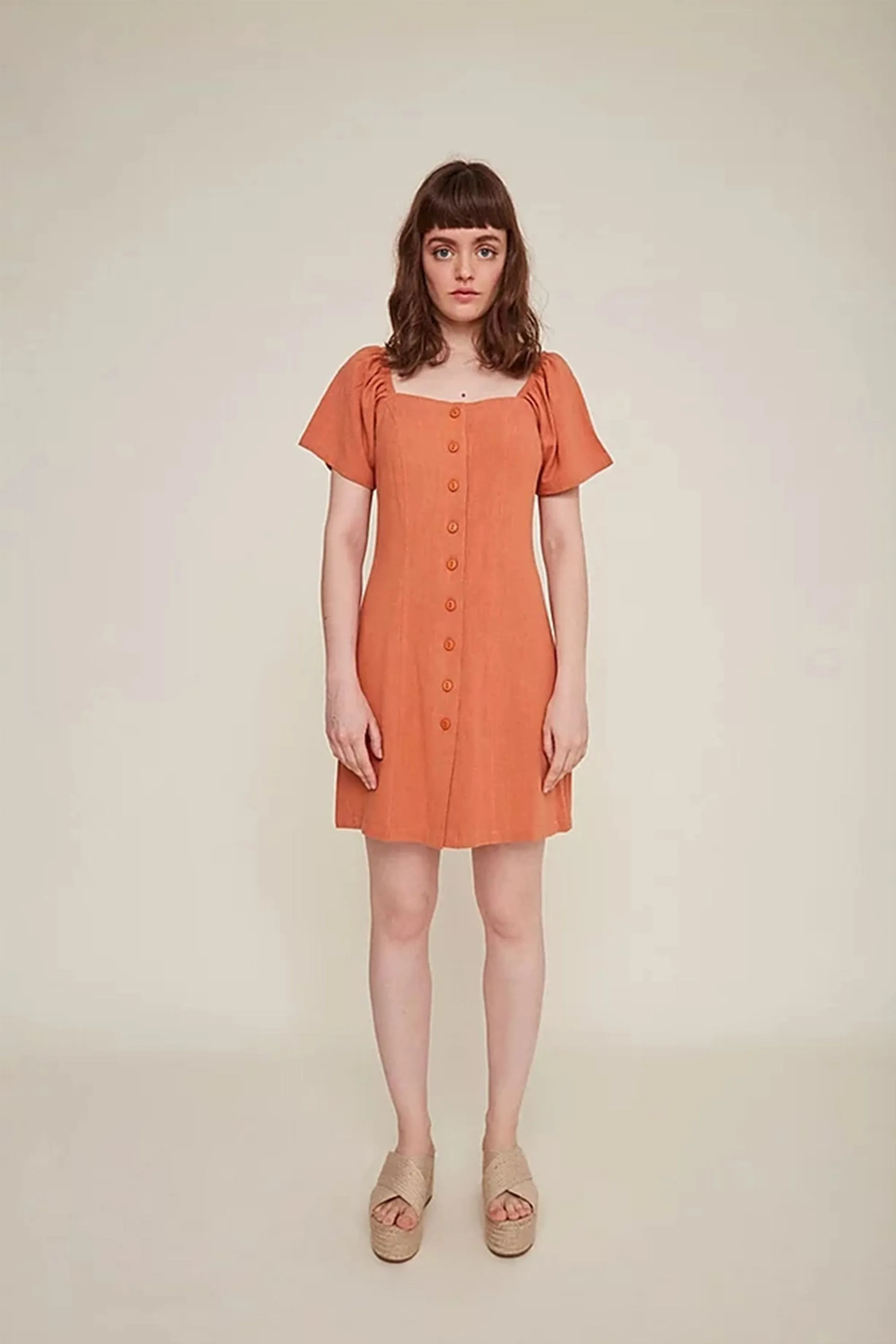 sabina linen dress rust