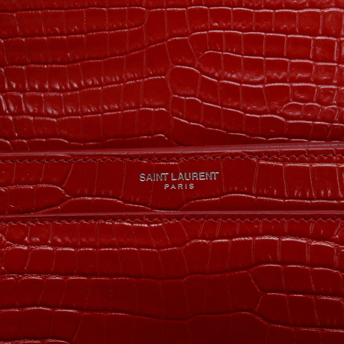 Saint Laurent Red Croc Embossed Medium Sunset Shoulder Bag