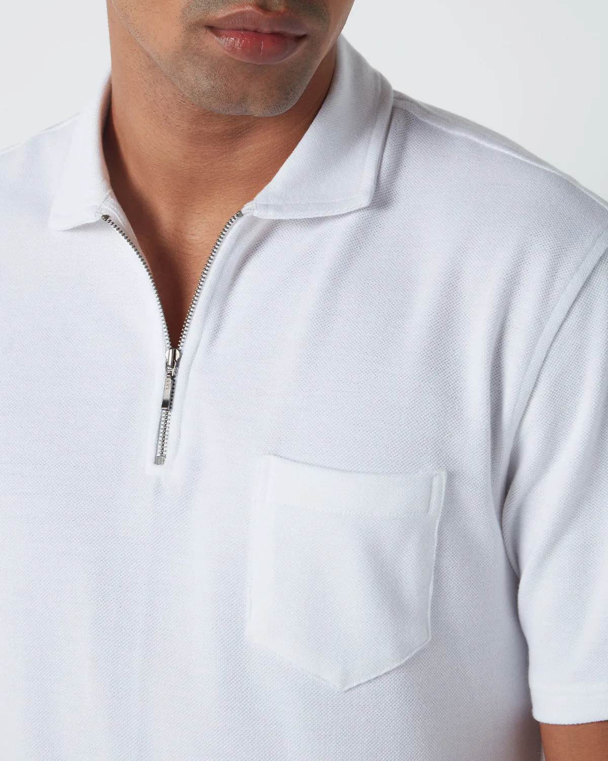 Signature Zipper Polo T-Shirt - White