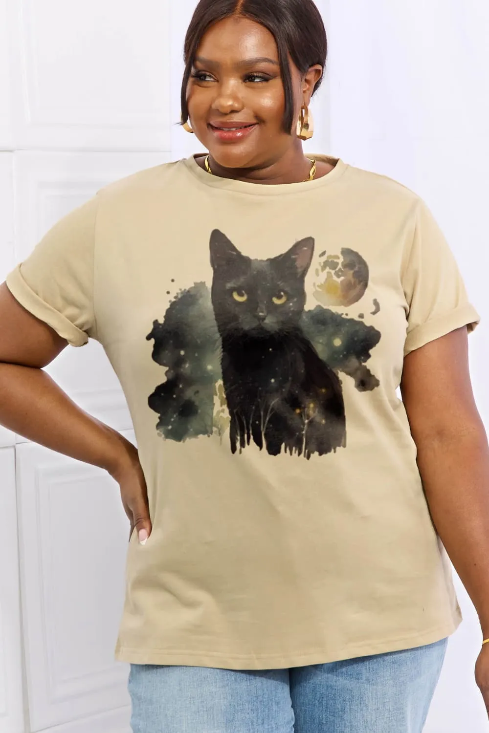 Simply Love Full Size Black Cat Graphic Cotton Tee