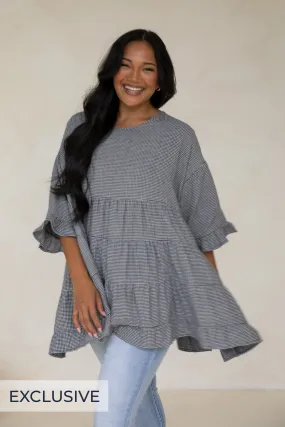 Sofia Top in Black and White Check