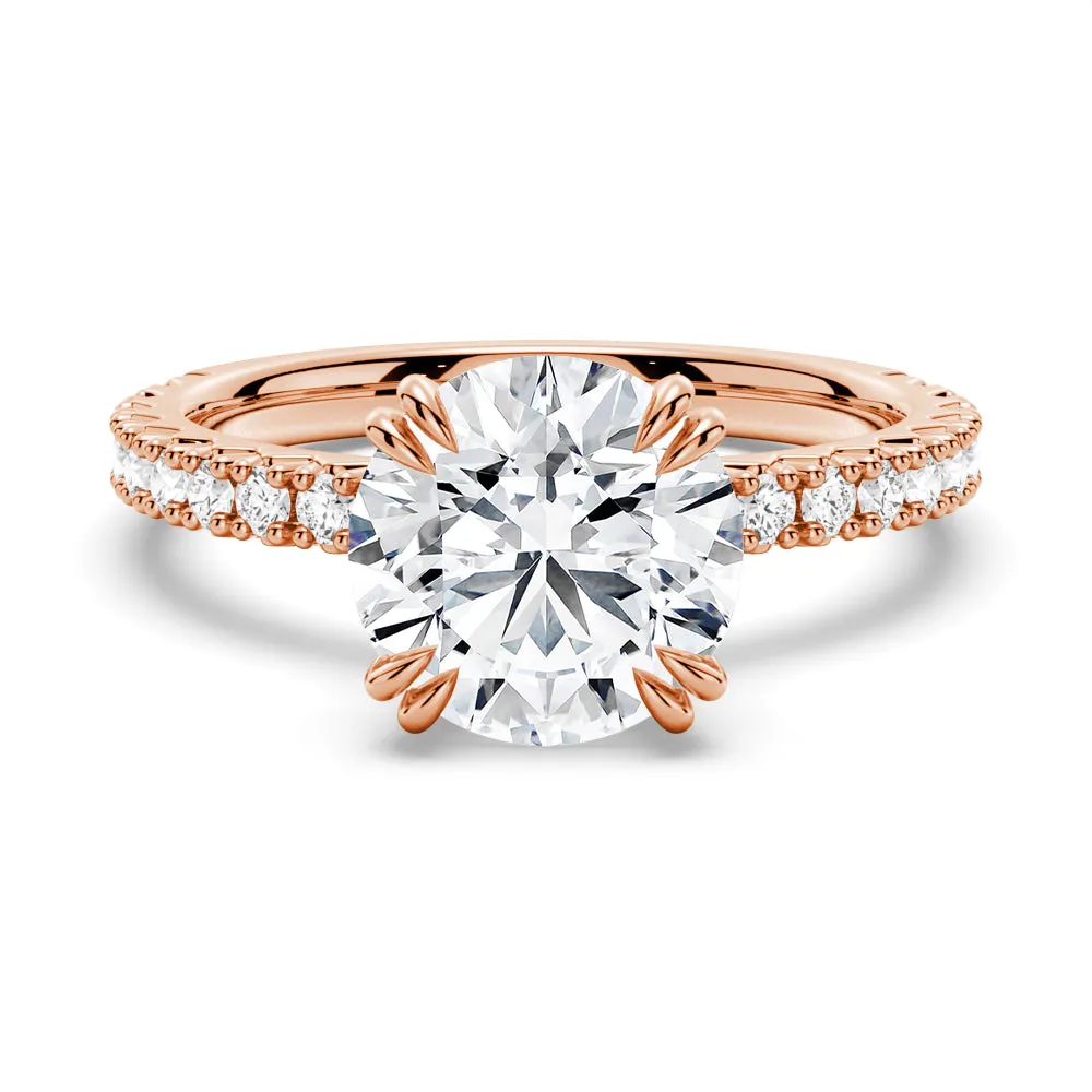 Solitaire Round Cut Engagement Ring With Pavé Accents