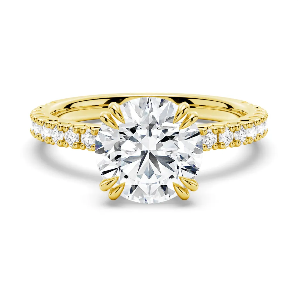 Solitaire Round Cut Engagement Ring With Pavé Accents