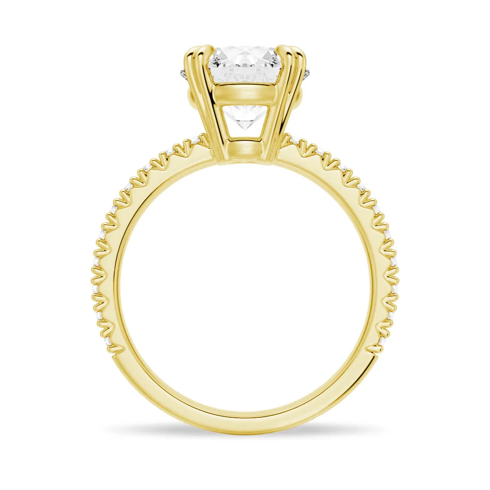 Solitaire Round Cut Engagement Ring With Pavé Accents