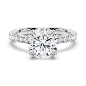 Solitaire Round Cut Engagement Ring With Pavé Accents