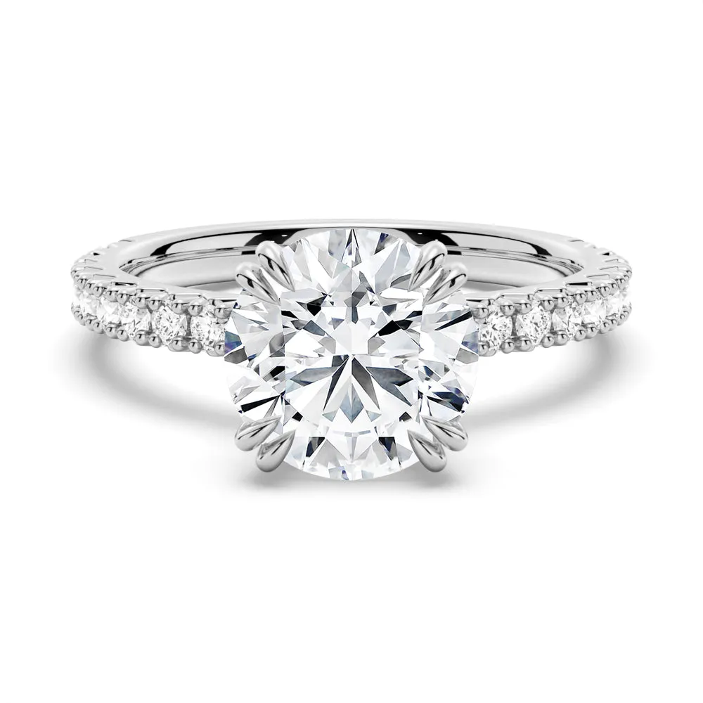 Solitaire Round Cut Engagement Ring With Pavé Accents