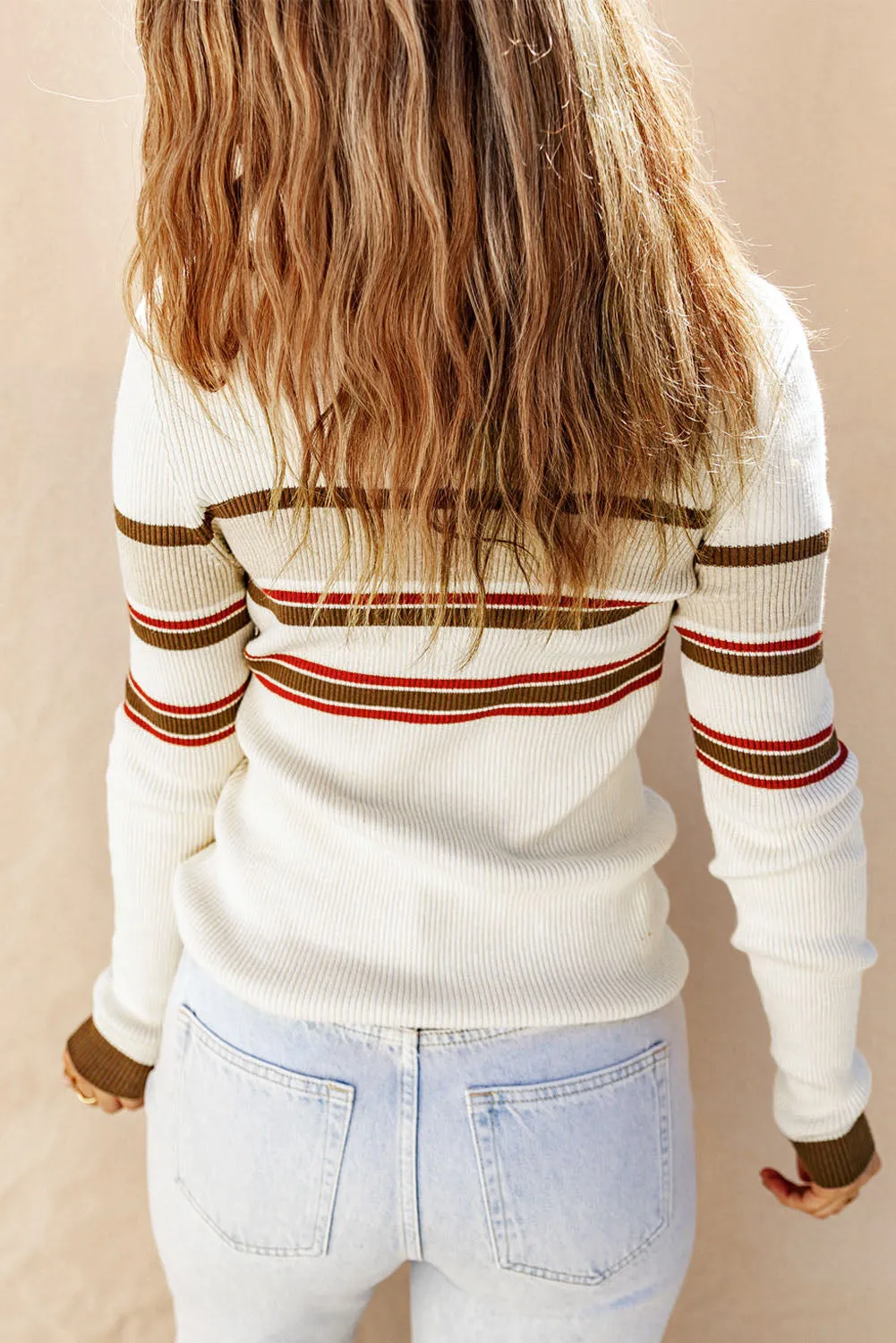 Striped Collared Rib-Knit Shirt