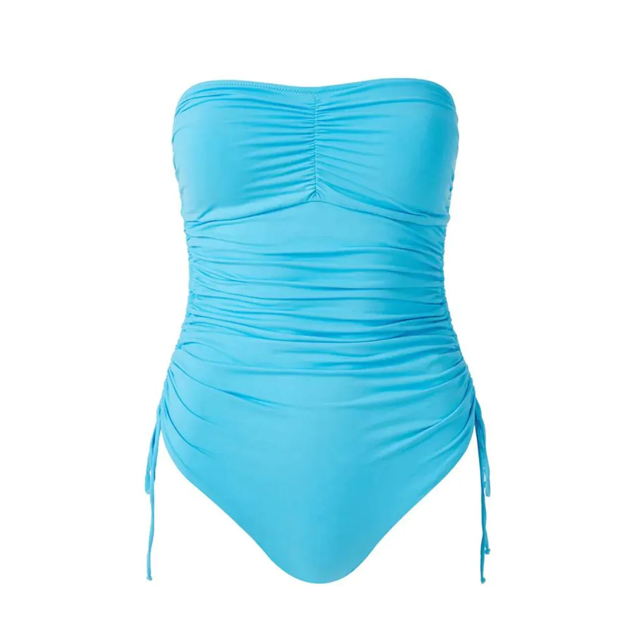 Sydney Adjustable Ruched Bandeau Swimsuit in Aqua