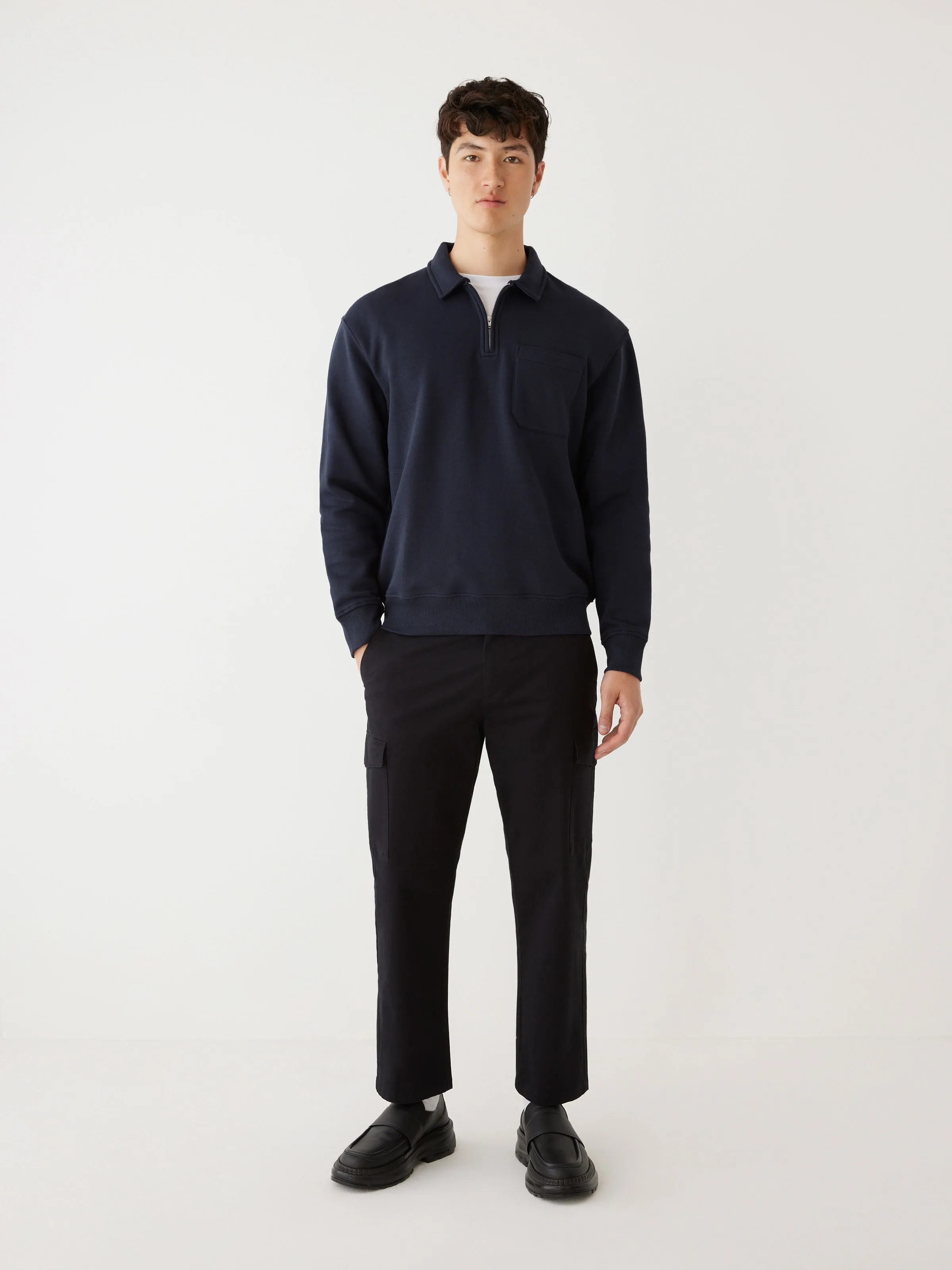 The Half-Zipped French Fleece Pullover in Night Sky Blue