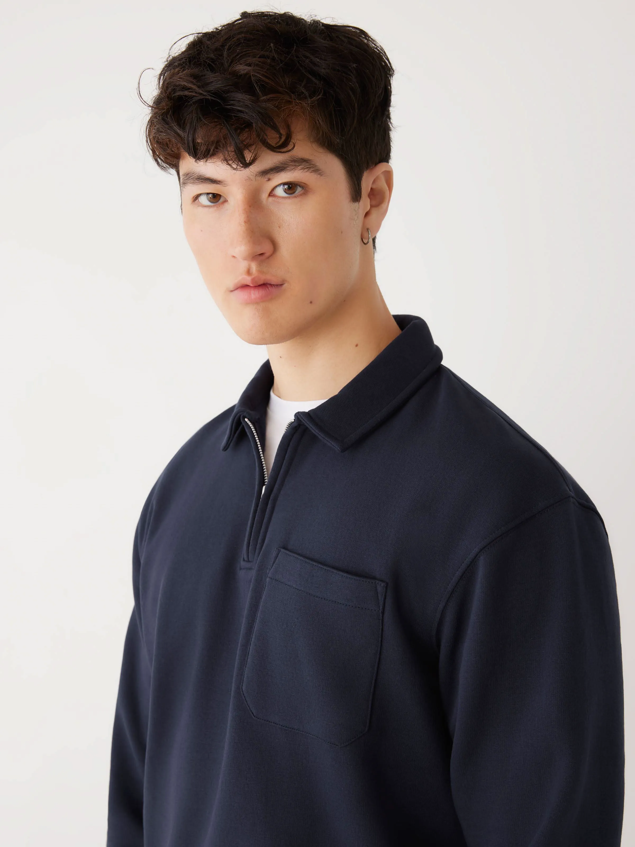 The Half-Zipped French Fleece Pullover in Night Sky Blue