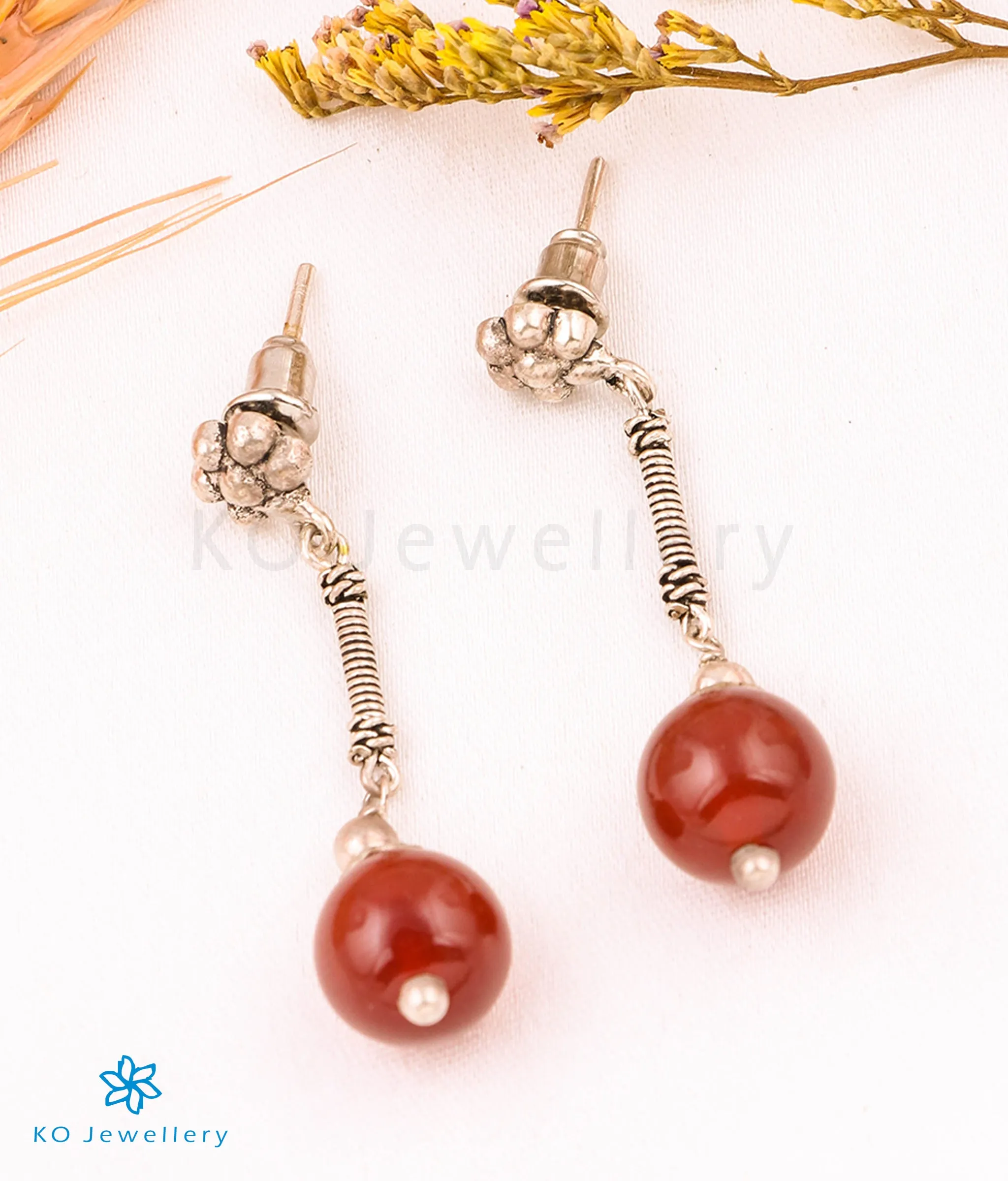 The Red Onyx Silver Gemstone Earring