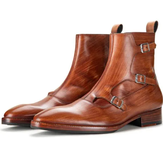 Triple Monk Strap Boots - Wooden