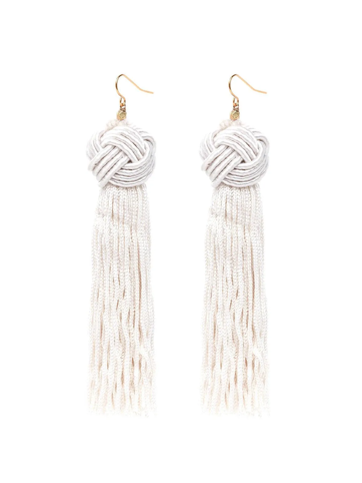 Vanessa Mooney Astrid Knotted Tassel Earrings Ivory