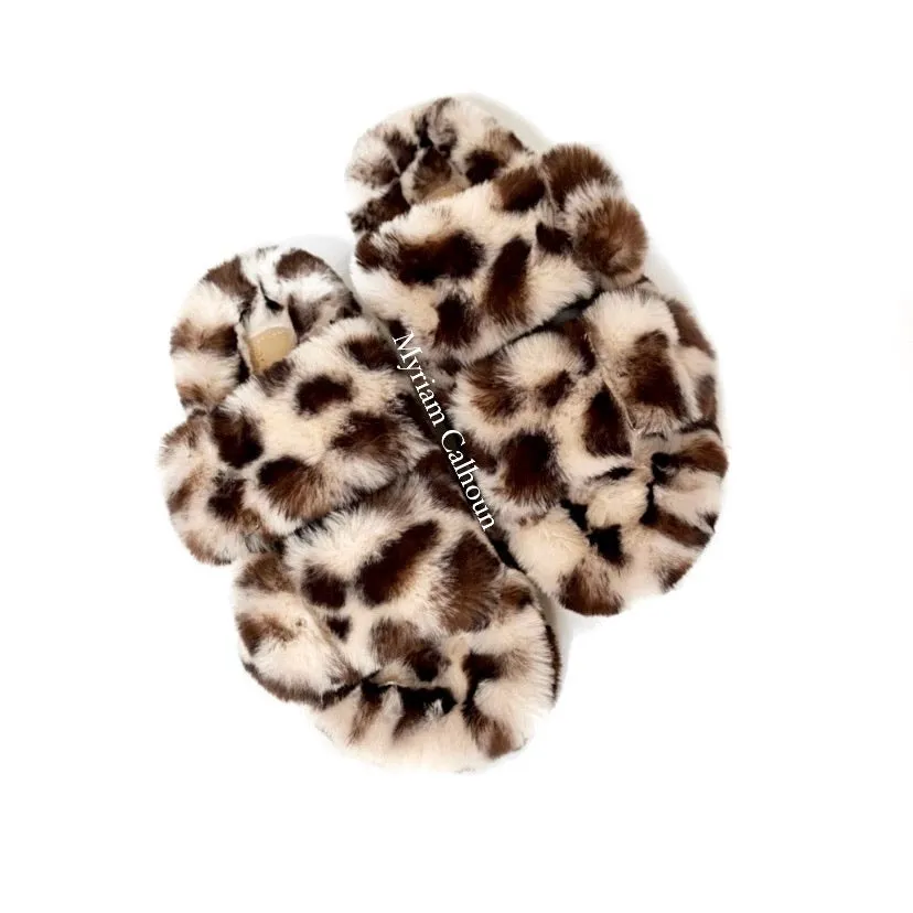 Vegan Cream Leopard Arizona Slippers