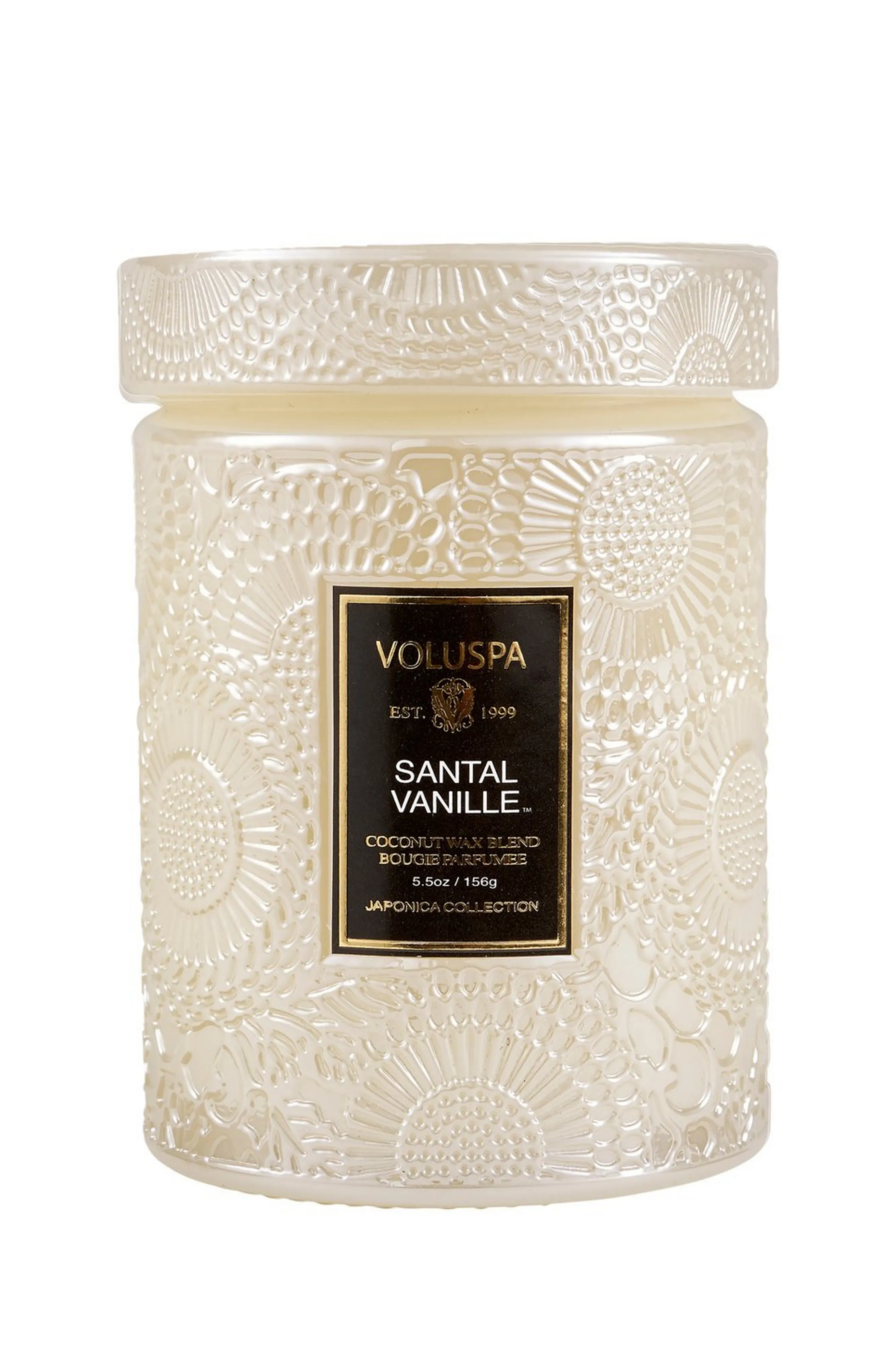 Voluspa Small Embossed Glass Jar - Santal Vanille