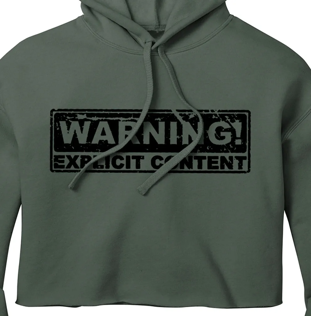 WARNING! Explicit Content Womens Crop Top Hoodie - Green