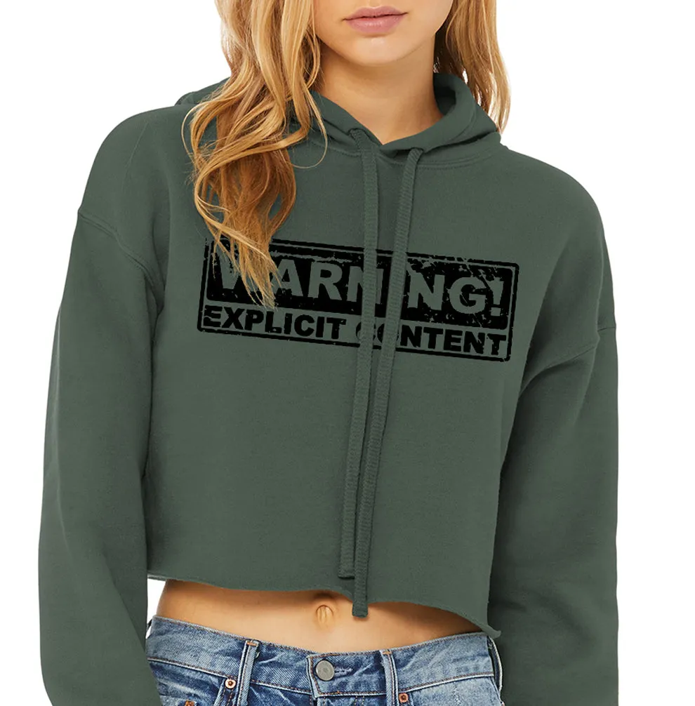 WARNING! Explicit Content Womens Crop Top Hoodie - Green