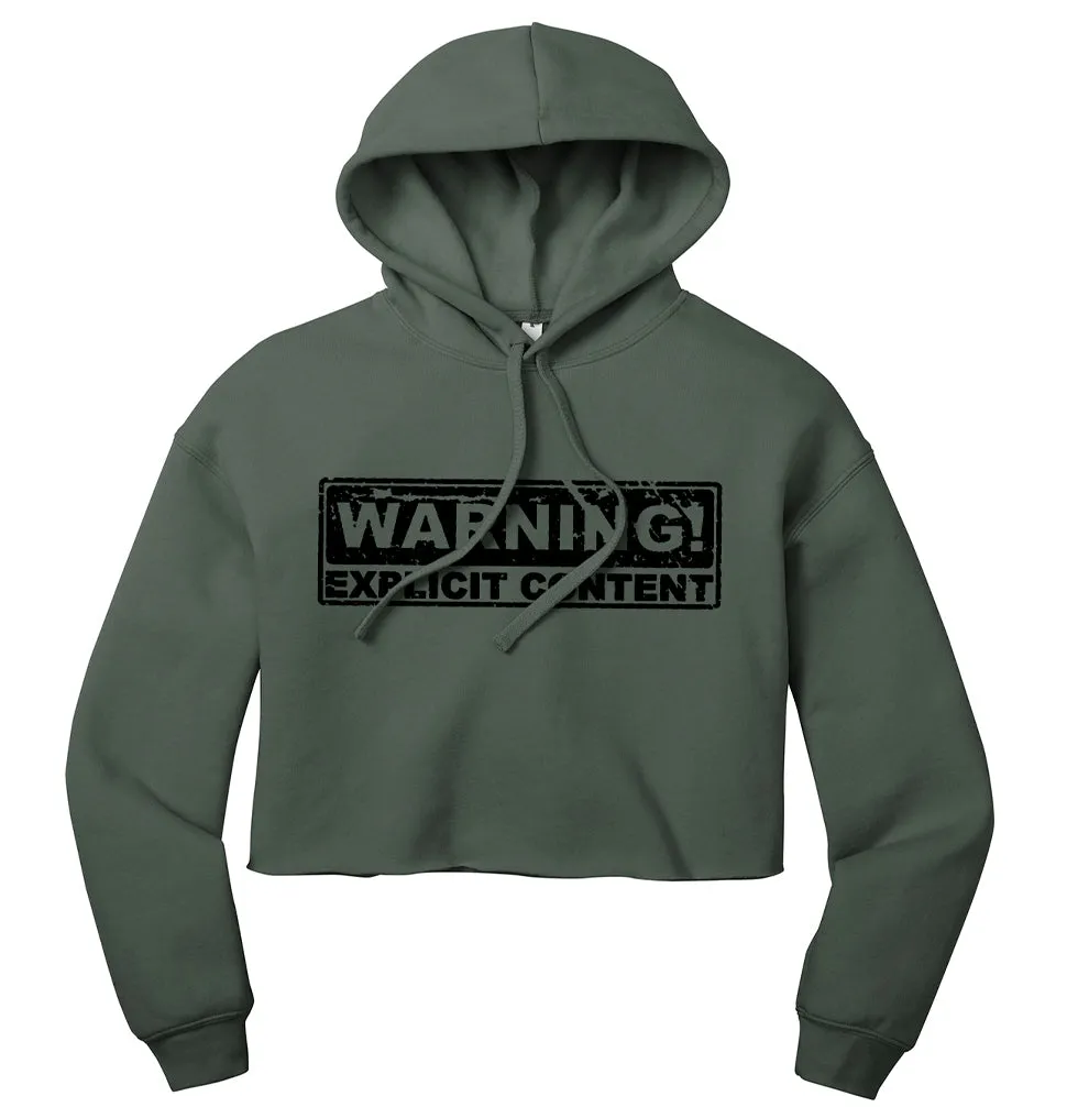 WARNING! Explicit Content Womens Crop Top Hoodie - Green