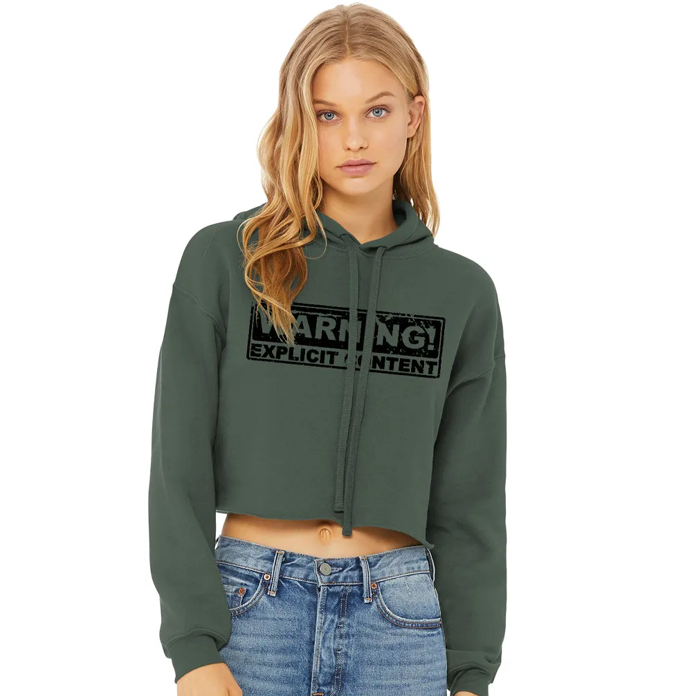 WARNING! Explicit Content Womens Crop Top Hoodie - Green