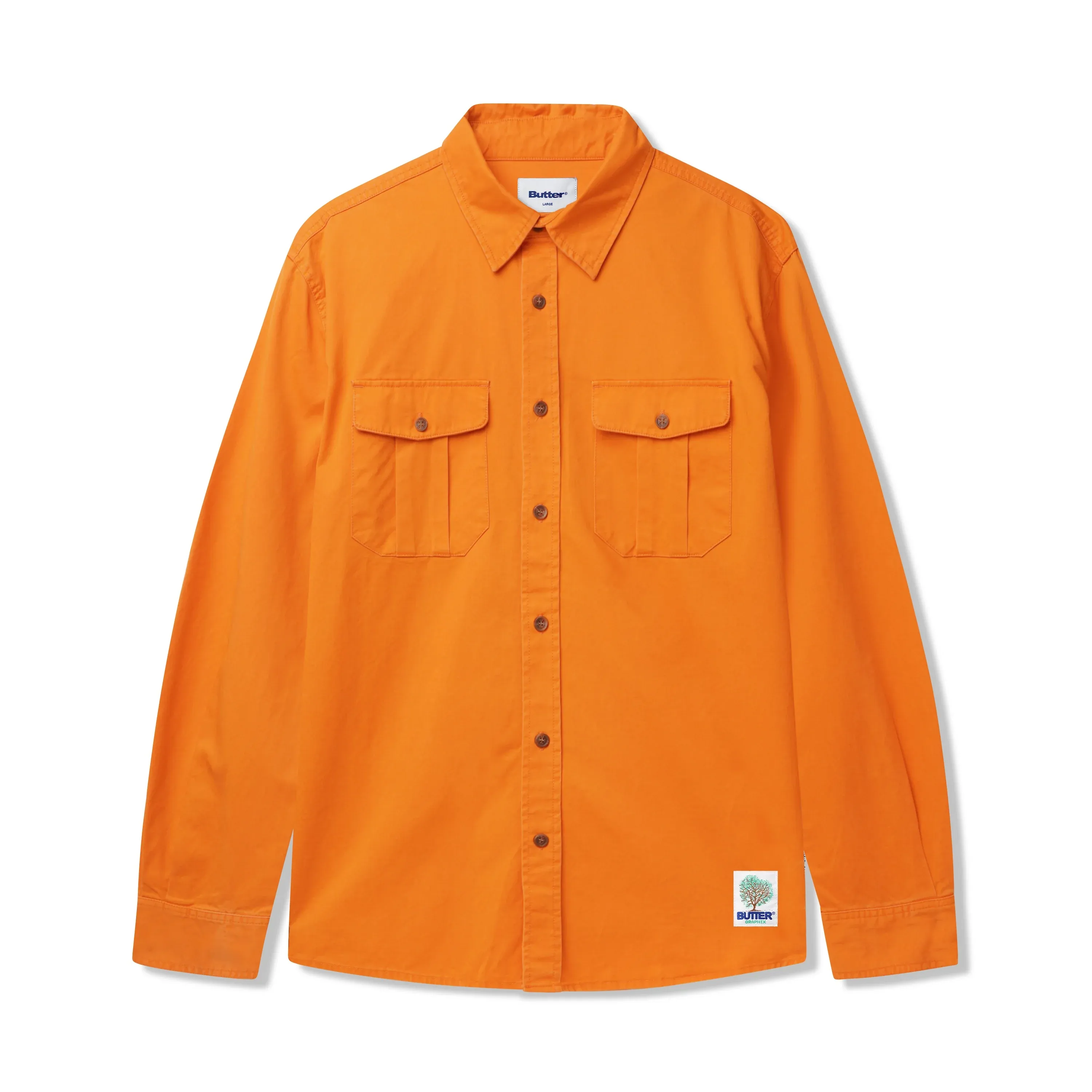 Washed Pocket L/S Shirt, Mandarin