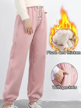 Women's Micro-Elastic High Waist Fleece Sweatpants Joggers for Fall and Winter