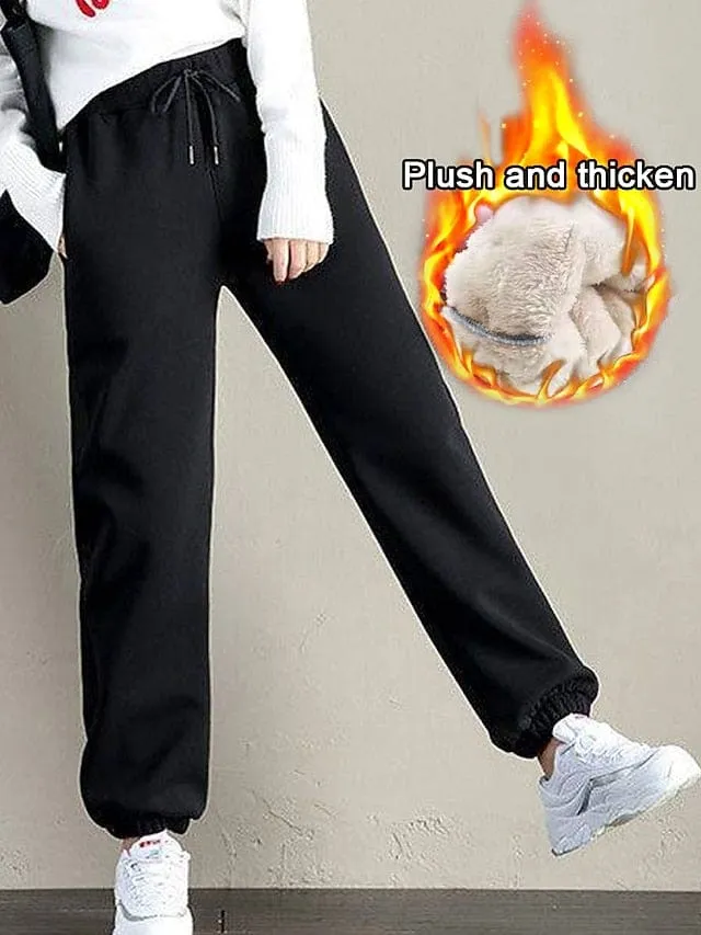 Women's Micro-Elastic High Waist Fleece Sweatpants Joggers for Fall and Winter