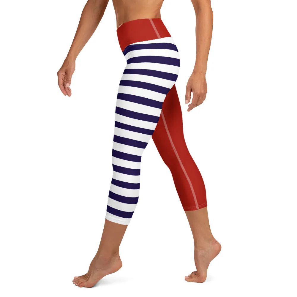 Yoga Capri Leggings Red, White and Blue