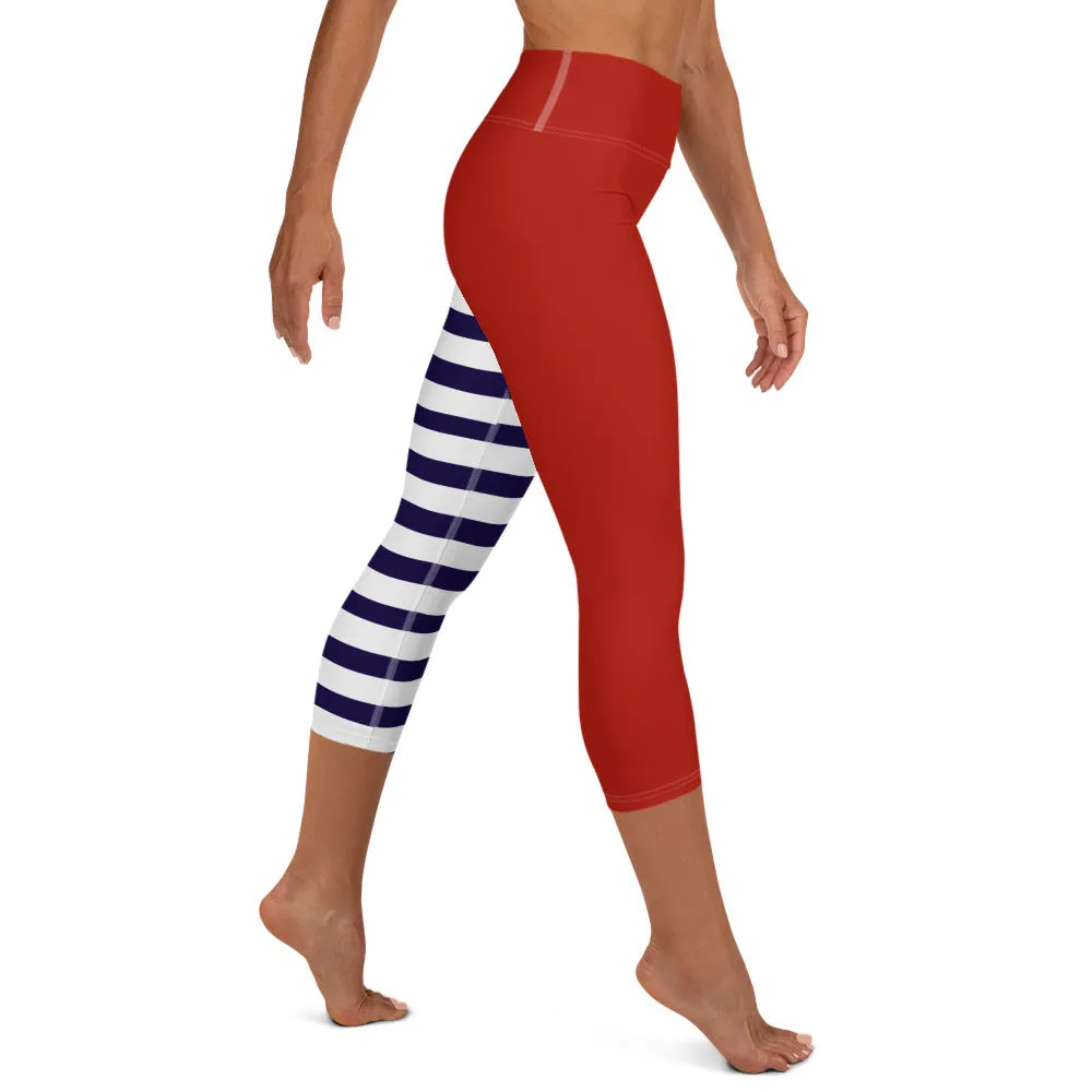 Yoga Capri Leggings Red, White and Blue