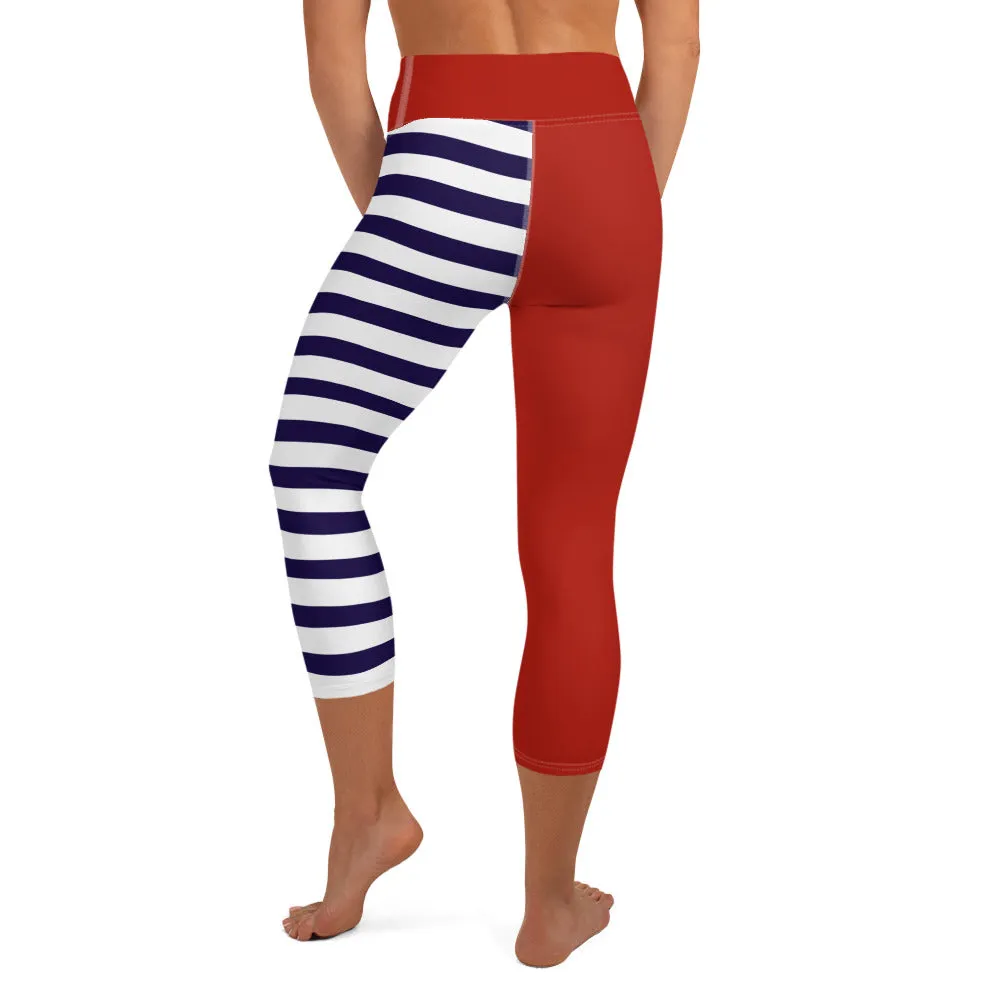 Yoga Capri Leggings Red, White and Blue